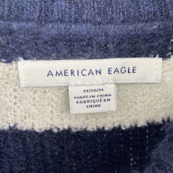 American Eagle Sweater Dress Blue Ivory Striped Mock Neck Drop Shoulder Size M - Picture 4 of 8